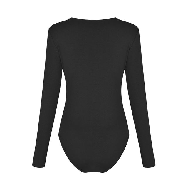 Black Zip Up Long Sleeve Bodysuit TQK550148-2