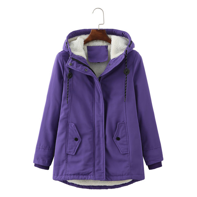 Purple Plush Warm Hooded Parka Coat TQK280128-8