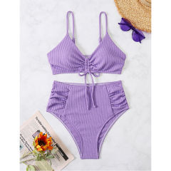 Purple Drawstring Front 2pcs Bikini Swimsuit TQK610263-8