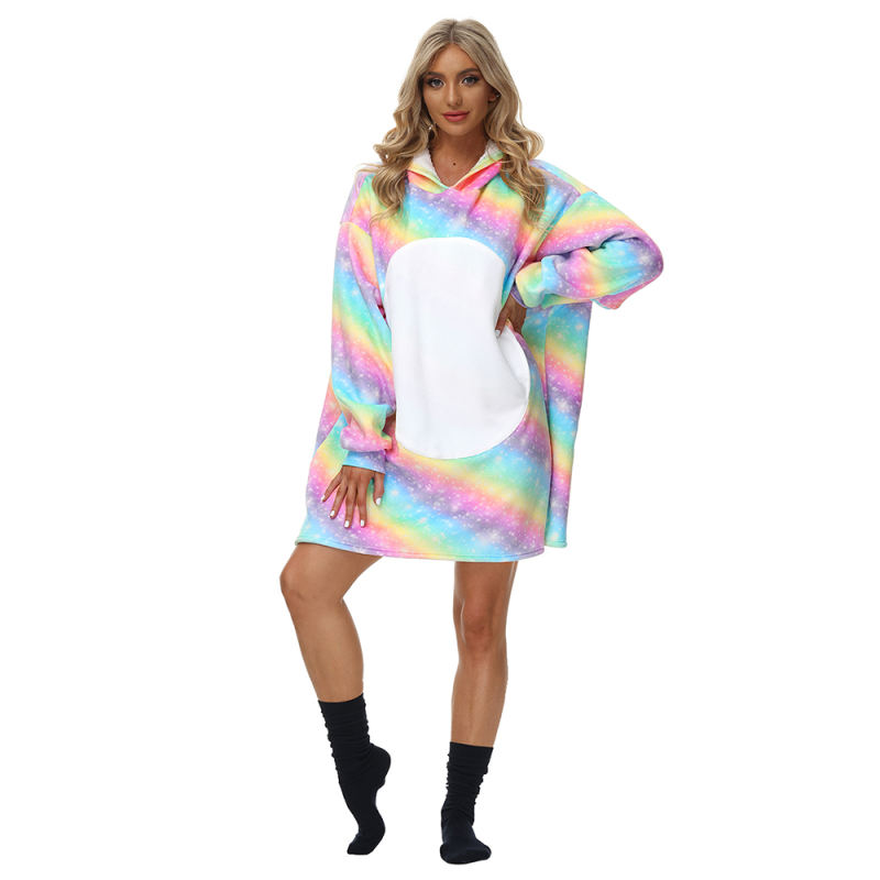 Multicolor Unicorn Cartoon Print Blanket Hoodie TQK230363-29
