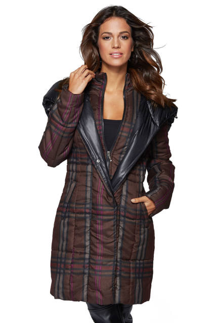 Brown Vintage Plaid Cotton Quilted Trench Coat LC85189-17