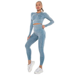 Blue Nylon Seamless Long Sleeve Pant Yoga Set TQE91361-5