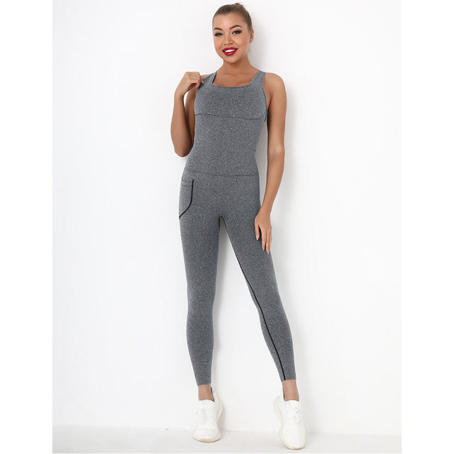 Dark Gray Back-Criss Seamless Yoga One Piece Jumpsuit TQE91567-23