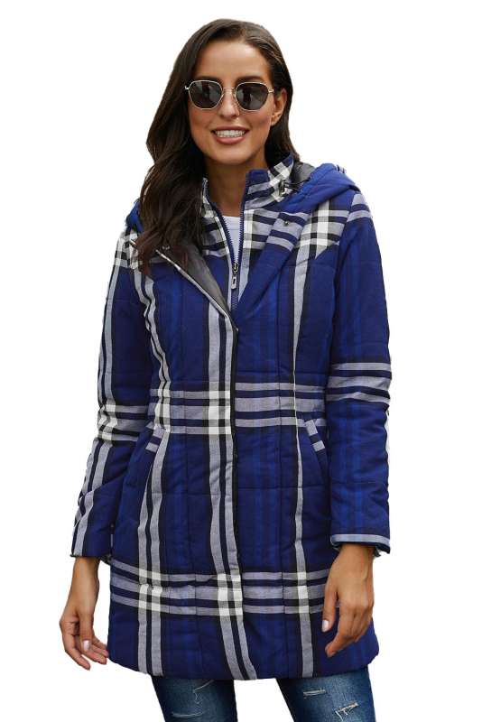 Blue Vintage Plaid Cotton Quilted Trench Coat LC85189-5