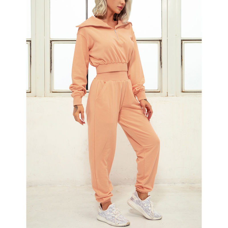 Orange Zipper-up Cotton Sweatshirt with Pant Sports Set TQE91573-14