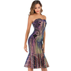 Gold Sequined Off Shoulder Mermaid Dress TQK330050-12
