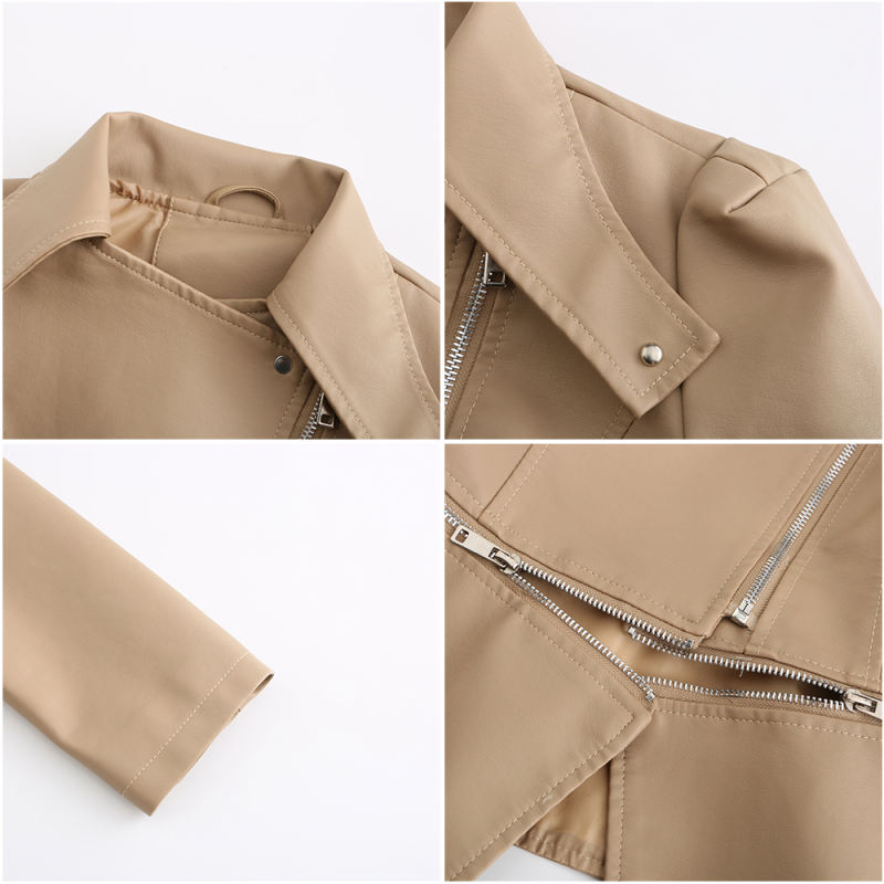 Apricot Removable Hem Leather PU Leather Jacket TQK280125-15