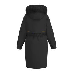 Black Zipper Plush Collar Parker Thick Coat 2pcs Set  TQK280219-2