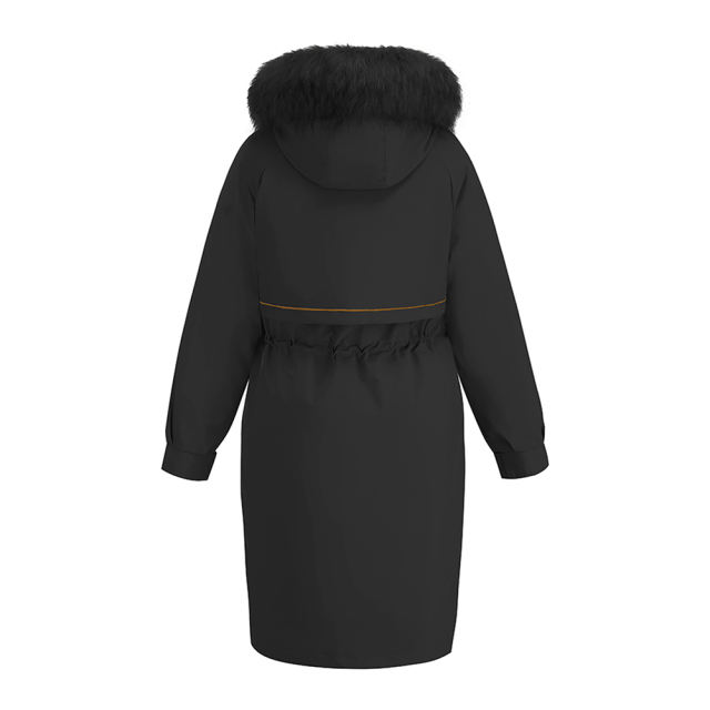 Black Zipper Plush Collar Parker Thick Coat 2pcs Set  TQK280219-2