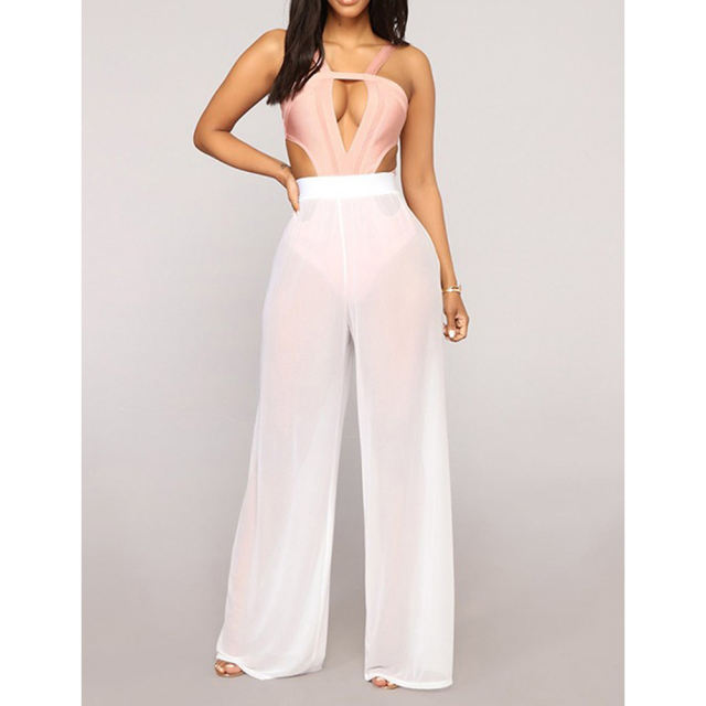White Sheer Mesh Wide Leg Pants TQV510057-1