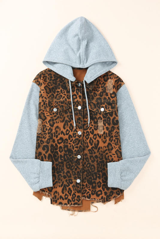 Leopard Ripped Hooded Denim Jacket LC788145-20