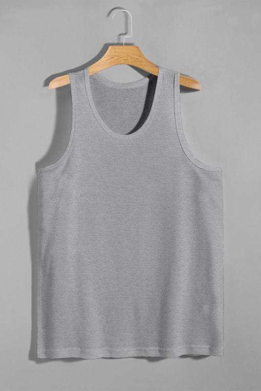 Gray Men\'s Solid Crew Neck Sleeveless Top MC256180-11