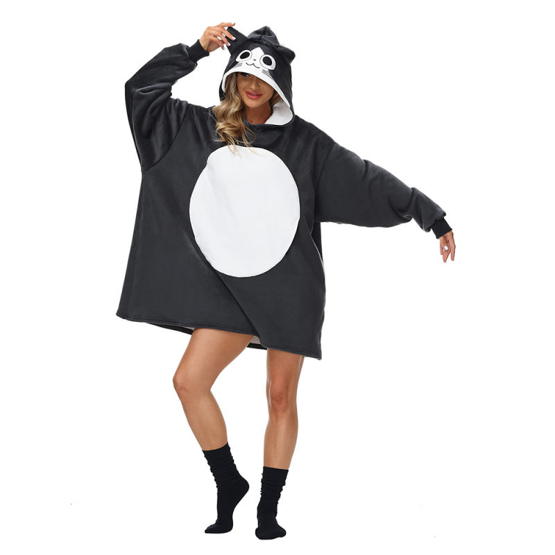 Dark Gray Cartoon Print Blanket Hoodie TQK230374-26