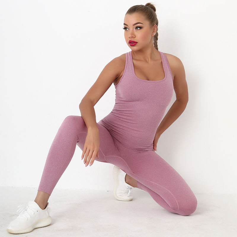 Wine Red Back-Criss Seamless Yoga One Piece Jumpsuit TQE91567-103