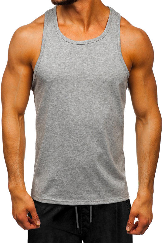 Gray Men\'s Solid Crew Neck Sleeveless Top MC256180-11