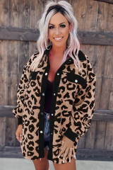 Black Contrast Trimmed Leopard Teddy Shacket LC854211-2