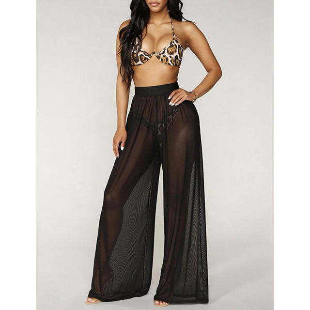 Black Sheer Mesh Wide Leg Pants TQV510057-2