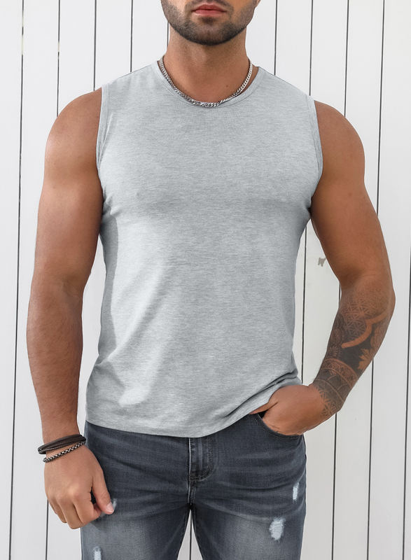 Gray Solid O Neck Slim-fit Men\'s Tank Top MC256181-11