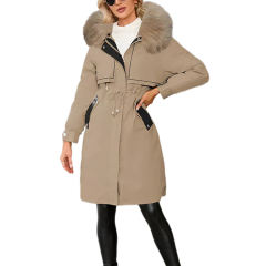 Brown Zipper Plush Collar Parker Thick Coat 2pcs Set  TQK280219-17