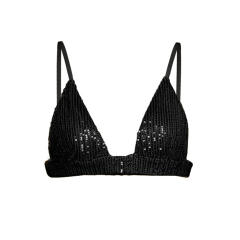 Black Sequined Shirt with Pant and Bra 3pcs Set TQF711062-2