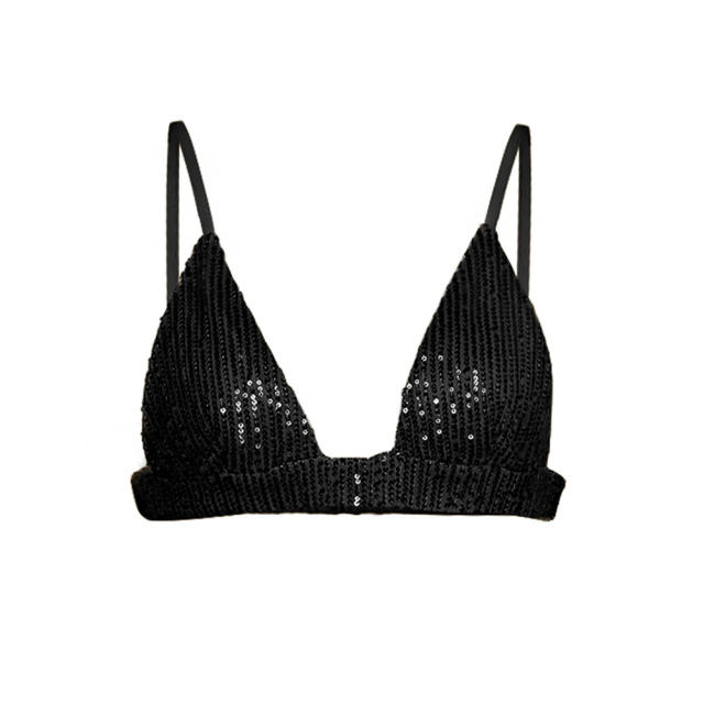Black Sequined Shirt with Pant and Bra 3pcs Set TQF711062-2