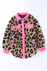 Contrast Trimmed Leopard Teddy Shacket LC854211-20