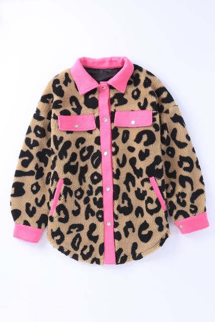 Contrast Trimmed Leopard Teddy Shacket LC854211-20