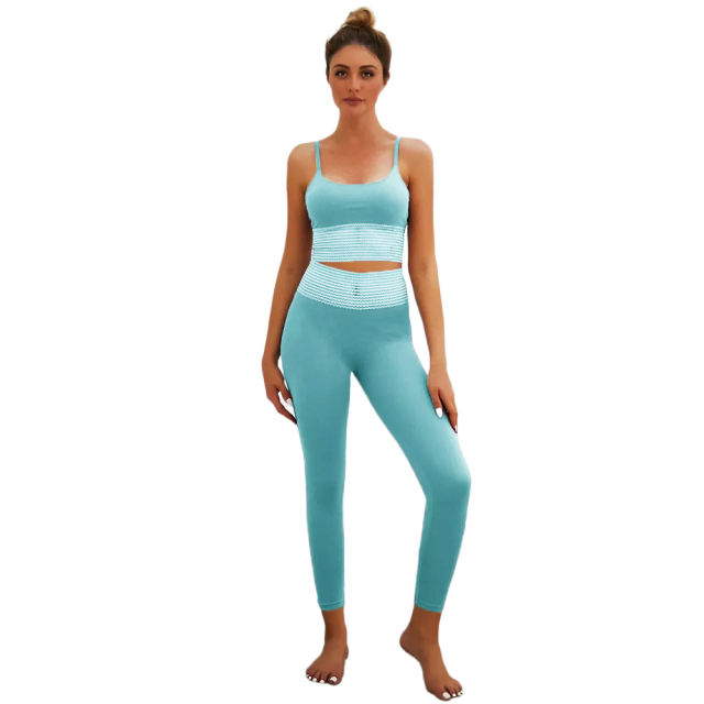 Light Blue Bra with Poacketed Pant Yoga Set TQE91359-30