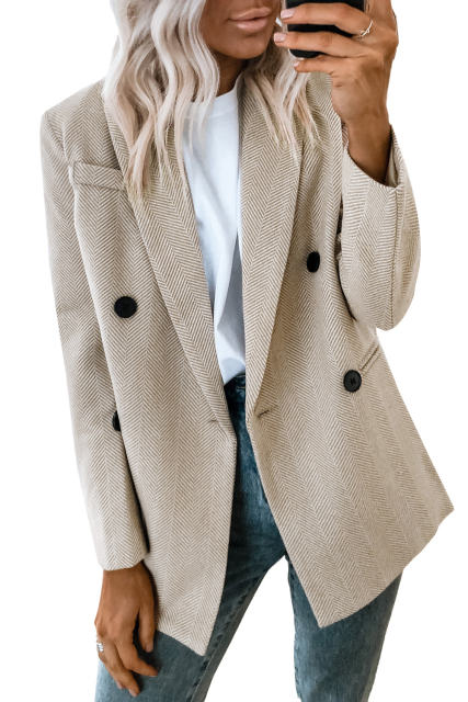 Chevron Ribbed Double Breasted Lapel Collar Blazer LC852391-17