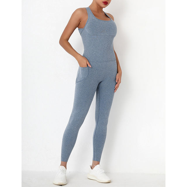 Blue Back-Criss Seamless Yoga One Piece Jumpsuit TQE91567-5