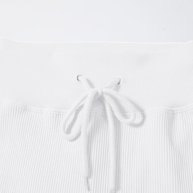 White Seamless Stand Collar Jacket with Pant Yoga Set TQK710415-1