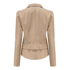 Apricot Removable Hem Leather PU Leather Jacket TQK280125-15