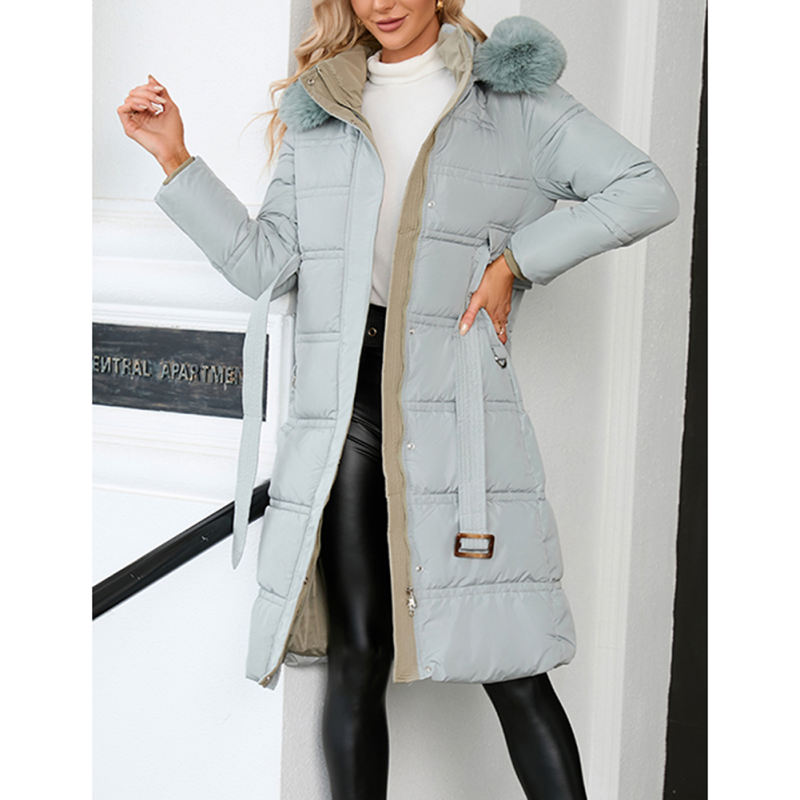 Light Blue Slim Fit Thick Down Jacket Long Coat TQK280218-30