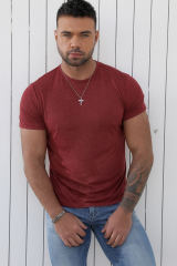 Red Solid Basic Crewneck Short Sleeve Men\'s T-shirt MC252852-3