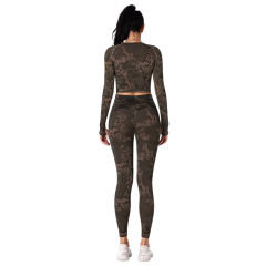 Yellow Camo Knit Seamless Long Sleeve Pant Yoga Set TQE91362-7