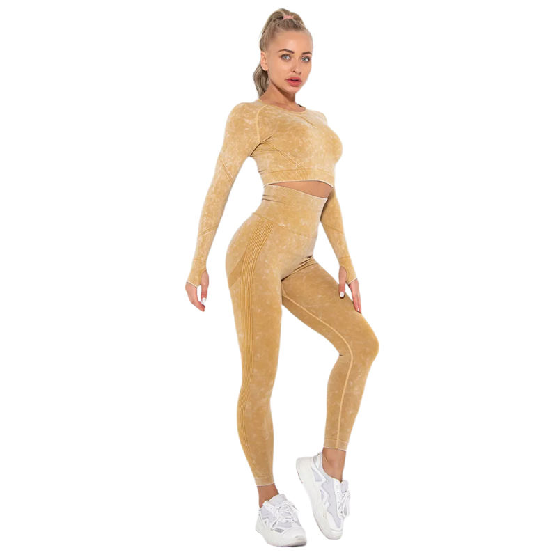 Yellow Nylon Seamless Long Sleeve Pant Yoga Set TQE91361-7