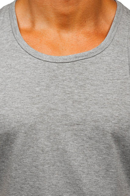 Gray Men\'s Solid Crew Neck Sleeveless Top MC256180-11