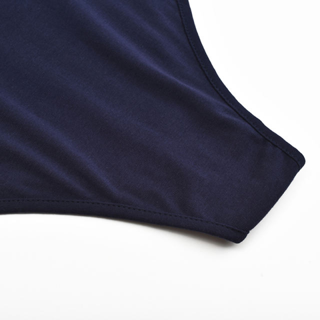 Navy Blue V Neck Long Sleeve Bodysuit TQK550147-34