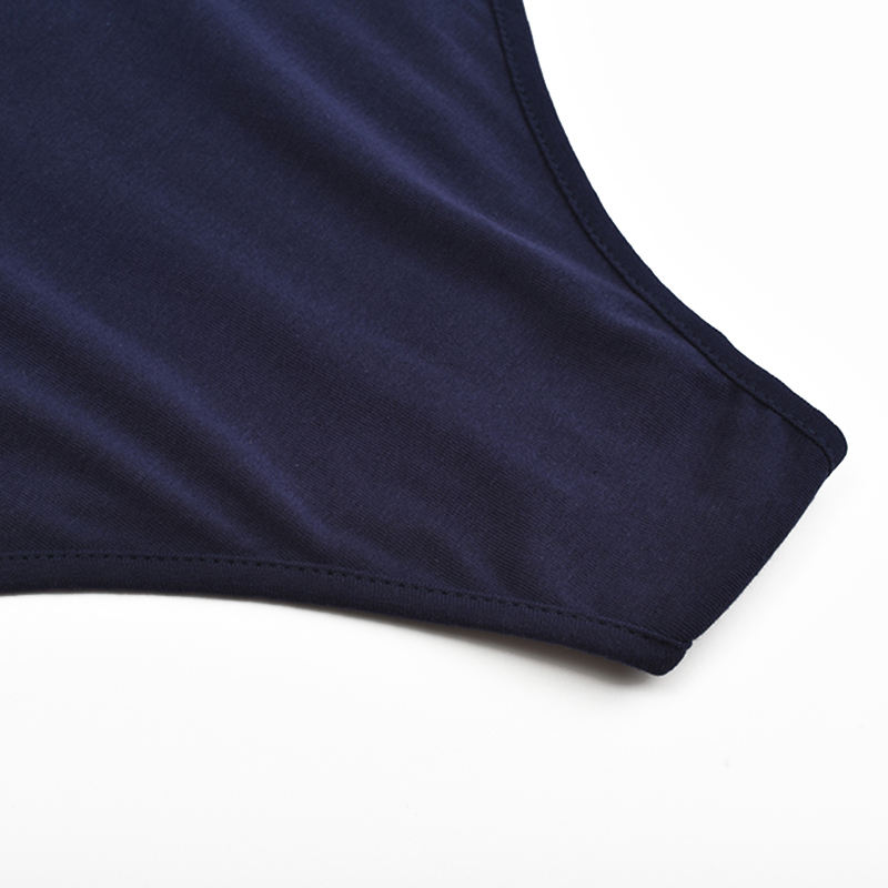Navy Blue V Neck Long Sleeve Bodysuit TQK550147-34
