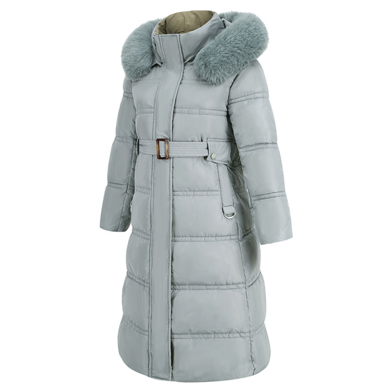 Light Blue Slim Fit Thick Down Jacket Long Coat TQK280218-30