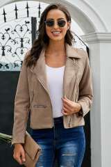 Khaki Zipped Notch Collar Short Jacket LC85294-16