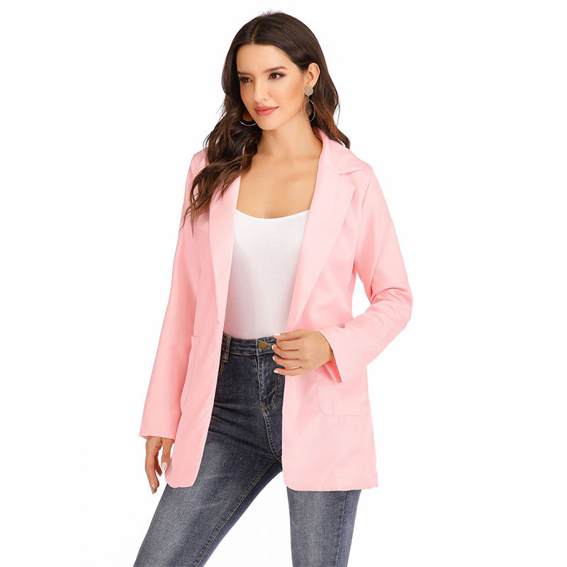 Pink Turndown Collar Blazer With Pockets TQK260012-10