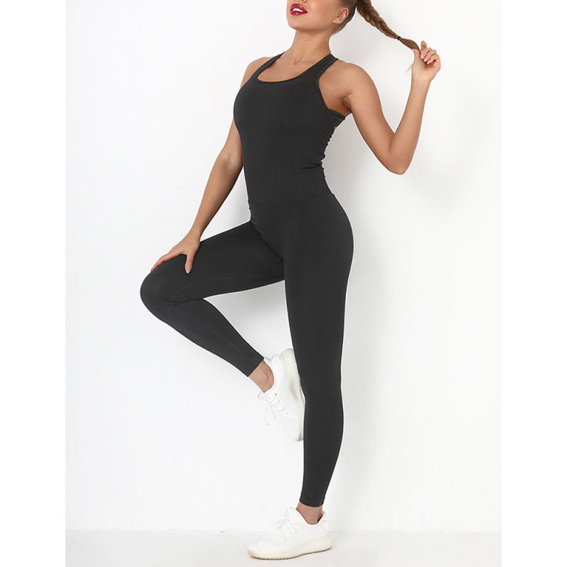 Black Back-Criss Seamless Yoga One Piece Jumpsuit TQE91567-2