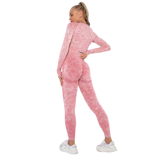 Red Nylon Seamless Long Sleeve Pant Yoga Set TQE91361-3
