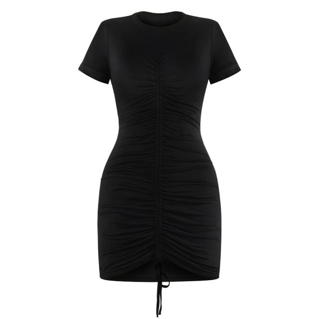 Black Short Sleeve Drawstring Bodycon T-Shirt Dress TQK311016-2