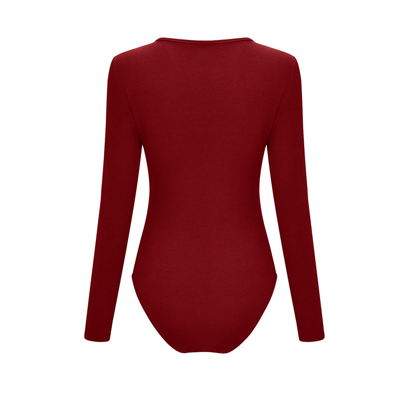 Wine Zip Up Long Sleeve Bodysuit TQK550148-103