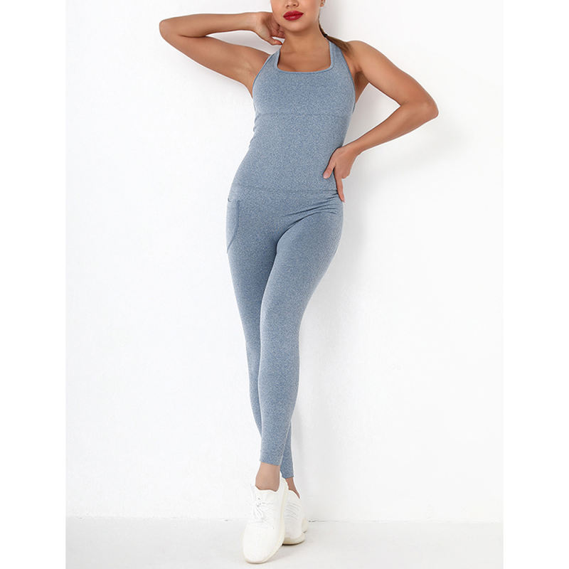 Blue Back-Criss Seamless Yoga One Piece Jumpsuit TQE91567-5