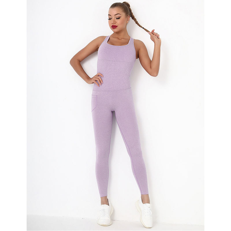 Light Purple Back-Criss Seamless Yoga One Piece Jumpsuit TQE91567-38