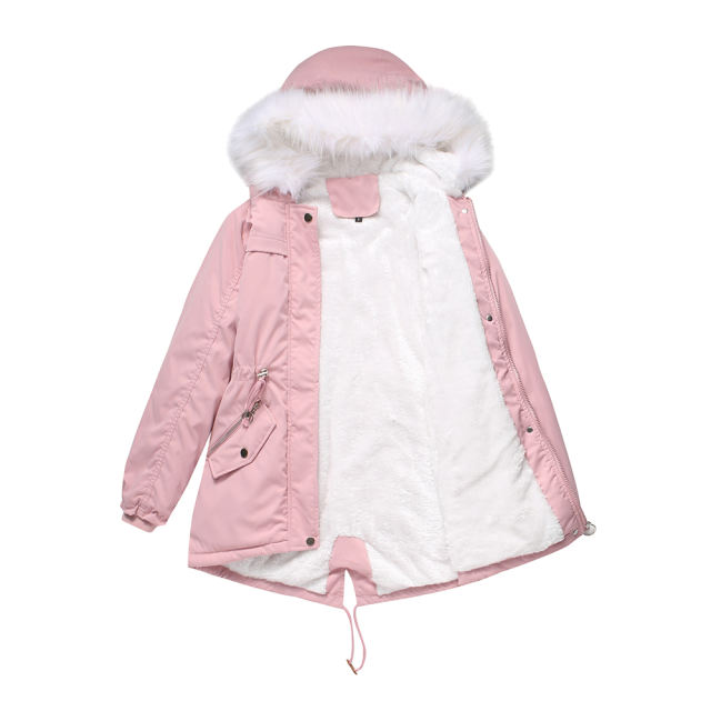 Pink Fur Collar Warm Hooded Parka Coat TQK280129-10
