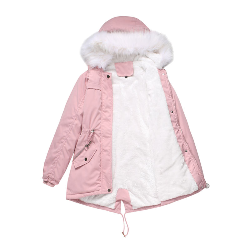 Pink Fur Collar Warm Hooded Parka Coat TQK280129-10